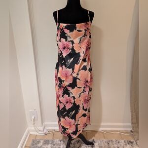 Bar III Midi Slip Dress Women’s Small Strappy Draped Neck Spring Summer Floral